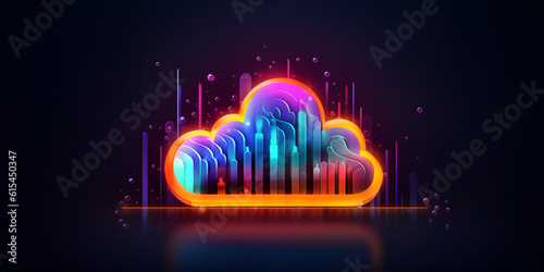 Glowing Neon Line Cloud Weather Abstract Background with Vibrant Futuristic Technology and Digital Design Concept - Creative Illustration Art