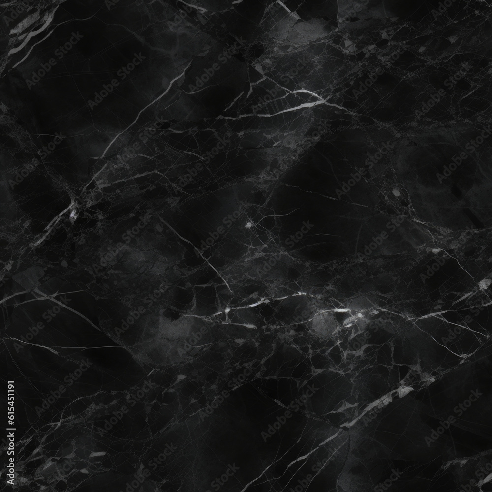 Honed black marble stone texture, subtle white vein, tileable repeatable artwork for use in visuals and graphic design, ai generative