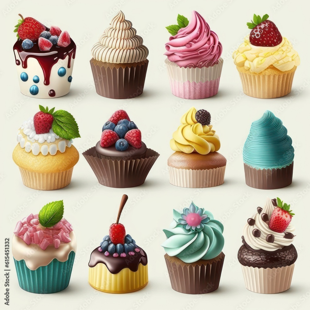 cupcakes set isolated on white background cupcakes set isolated on white background