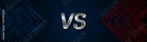 Versus between red and blue on dark background. Background concept for gaming and other competitions with empty space for design. Letter VS for a two-team match.
