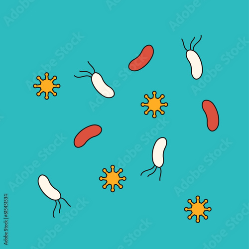 Virus, bacteria and biology microorganisms flat illustration.