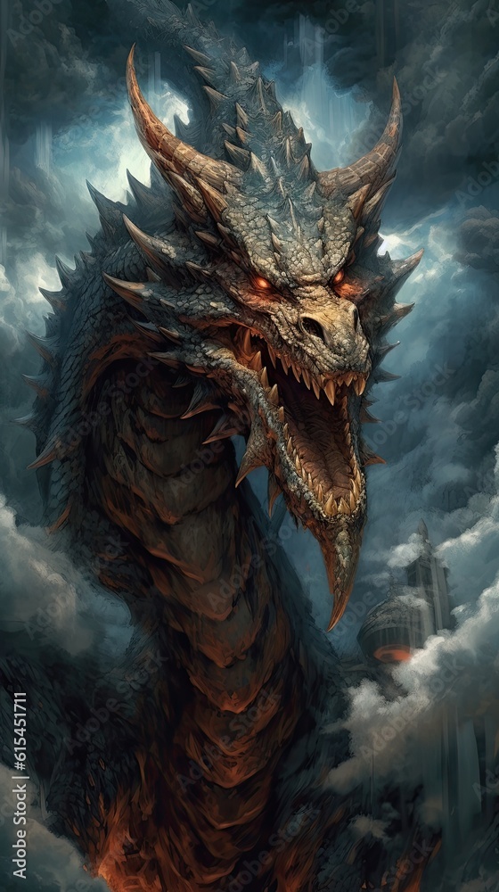 Portrait of black dragon in smoke and fire Portrait of black dragon in smoke and fire