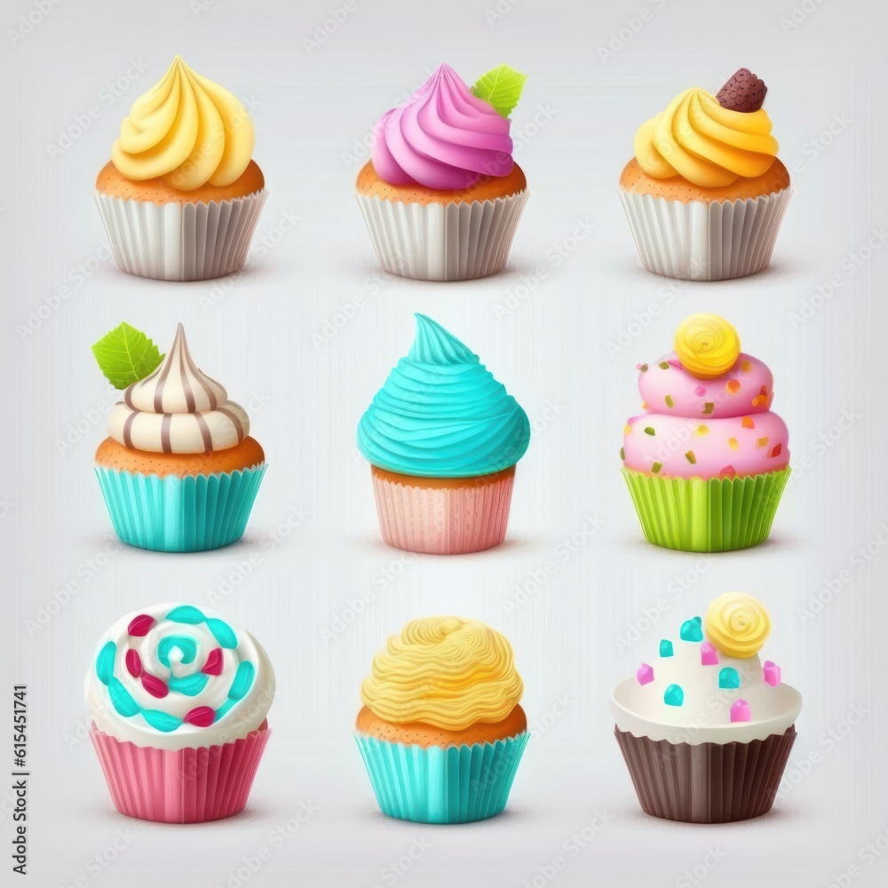 cupcakes set isolated on white background cupcakes set isolated on white background