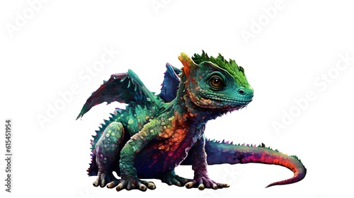 Cute Baby Green Dragon Sitting isolated on white. Generative AI