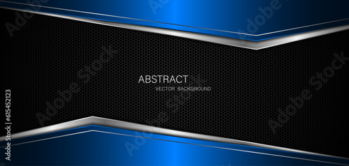 Abstract blue and silver polygons on dark steel mesh background. with free space for design. modern technology innovation concept background	