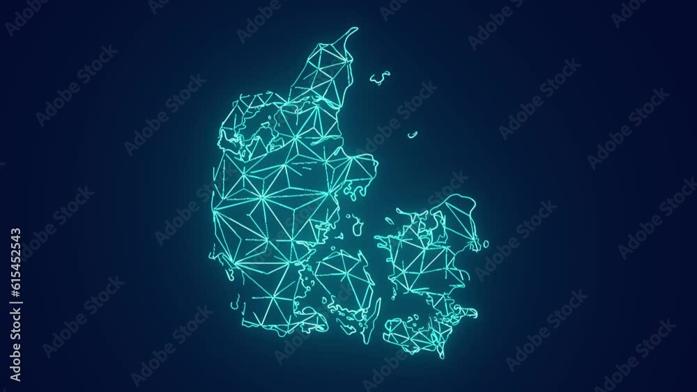 Denmark country map geographic interconnecting communication technology animation