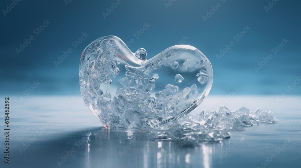 Transparent crystal ice heart shape with a simple minimalist snow background.Generative Ai Transparent crystal ice heart shape with a simple minimalist snow background.Generative Ai