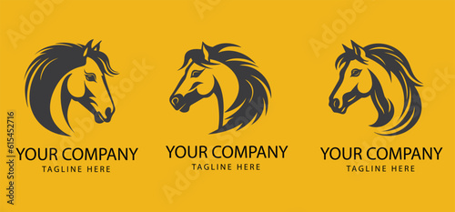 set of horses face logo isolated on yellow background