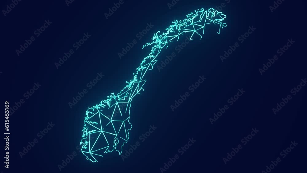Norway country map geographic interconnecting communication technology animation