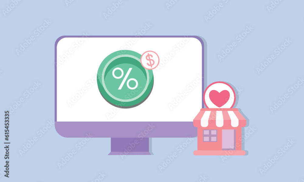 Online shopping banner template with computer monitor and minimal shop . Web Mockup for promotion. Online shopping banner template with computer monitor and minimal shop . Web Mockup for promotion.