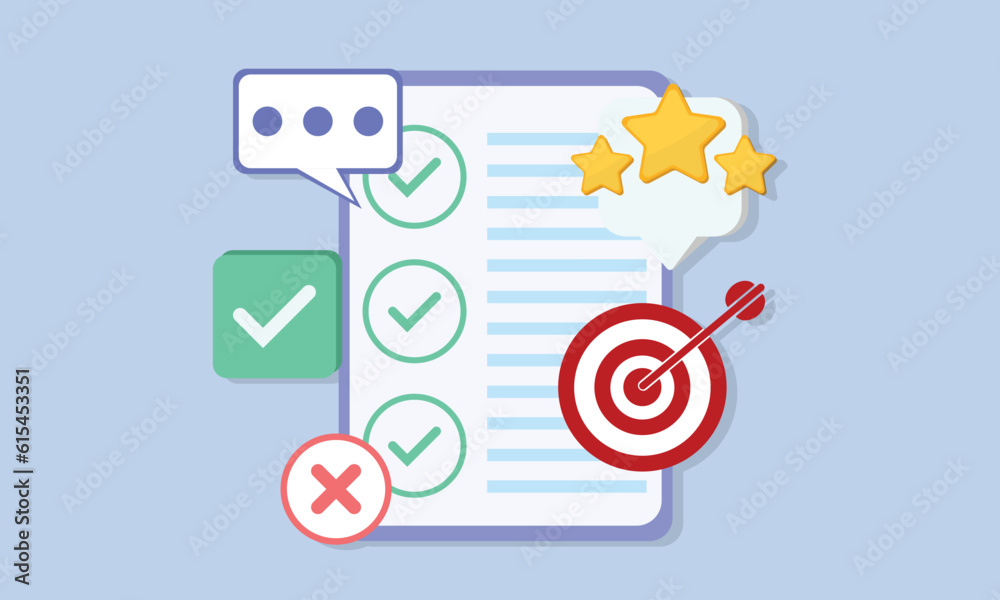 Customer survey form. Clipboard task management. Business project plan concept. Target marketing. Report with quality rating. Customer survey form. Clipboard task management. Business project plan concept. Target marketing. Report with quality rating.