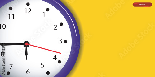 Vector wall clock with hour and second, minute hands on yellow background
