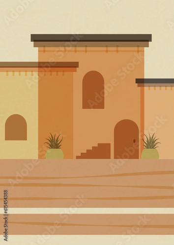 Architecture of Morocco, small village poster illustration.