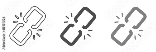 Link break vector icons. Broken connection signs. Disconnect chain link icons. Break free symbols