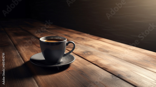 chícara de café em cima de mesa de madeira 