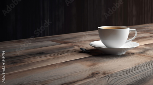 chícara de café em cima de mesa de madeira 
