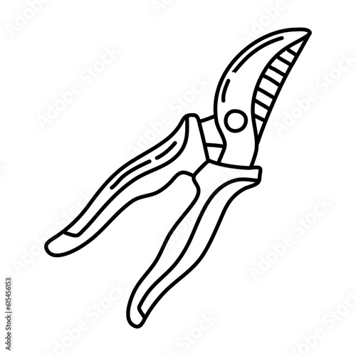Hedge shears doodle. Pruners sketch. Gardening icon