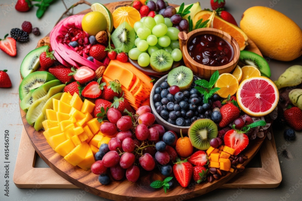 a colorful fruit platter, full of vitamins and nutrients, created with