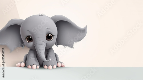 Elefante fofo em torno de um cartaz em branco