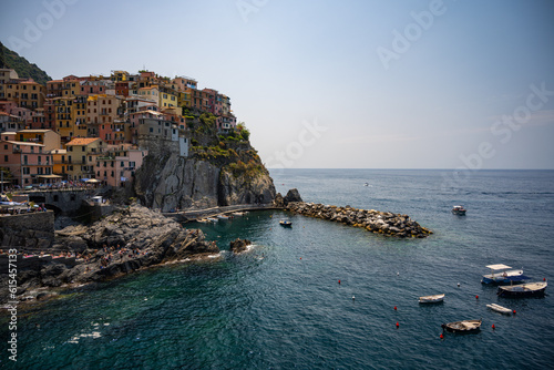 view of the coast of the sea, Manarola, Summer in European village, Mediterranean coast, Cinque Terre