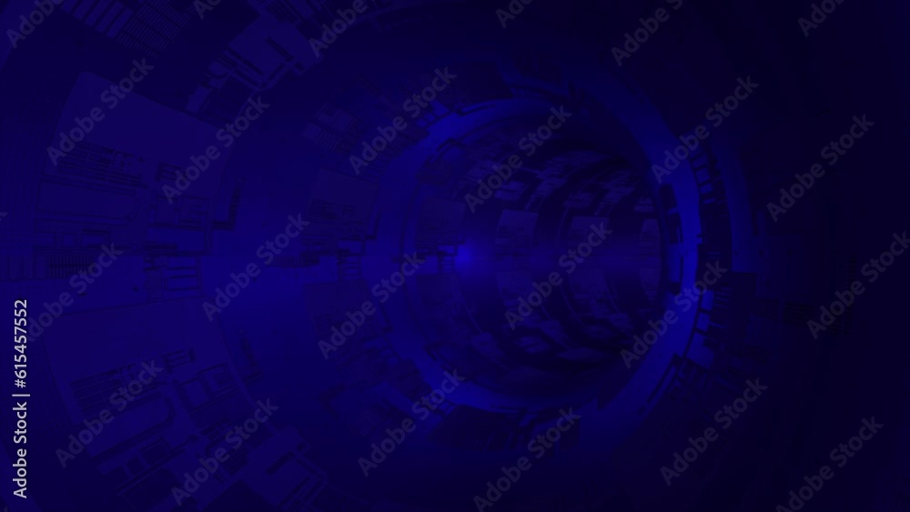 Animated blue sci-fi circular tunnel with electronic circuit board texture on surface background Animated blue sci-fi circular tunnel with electronic circuit board texture on surface background