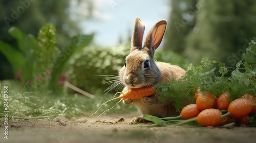 rabbits in the meadow and eats carrots generative ai