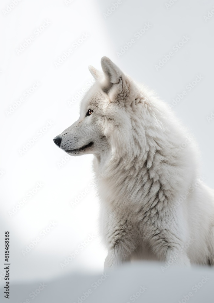 Alpha Majesty: Capture the Elegance of a Minimalistic photography of a Majestic Wolf. Generative AI. Alpha Majesty: Capture the Elegance of a Minimalistic photography of a Majestic Wolf. Generative AI.