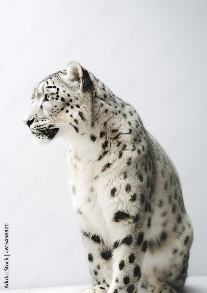 Obraz premium Graceful Snow Leopard: A Minimalistic Portrait of Wild Elegance. Generative AI
