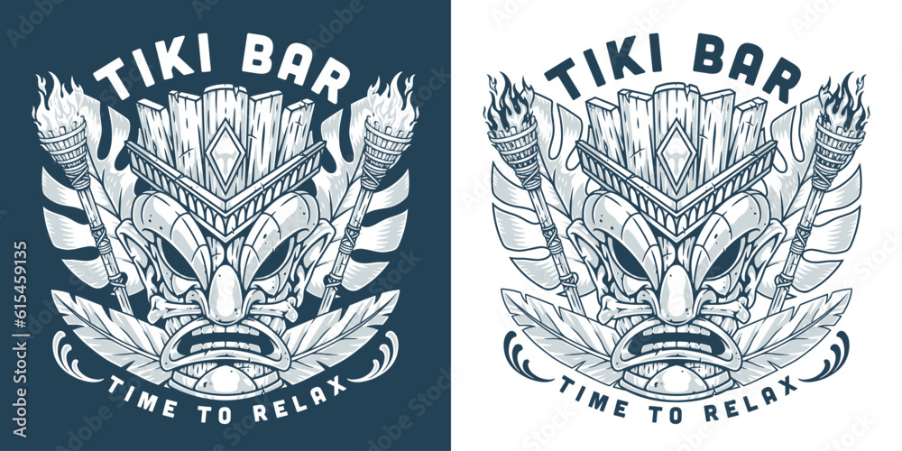 Obraz premium Beach Tiki bar monochrome poster