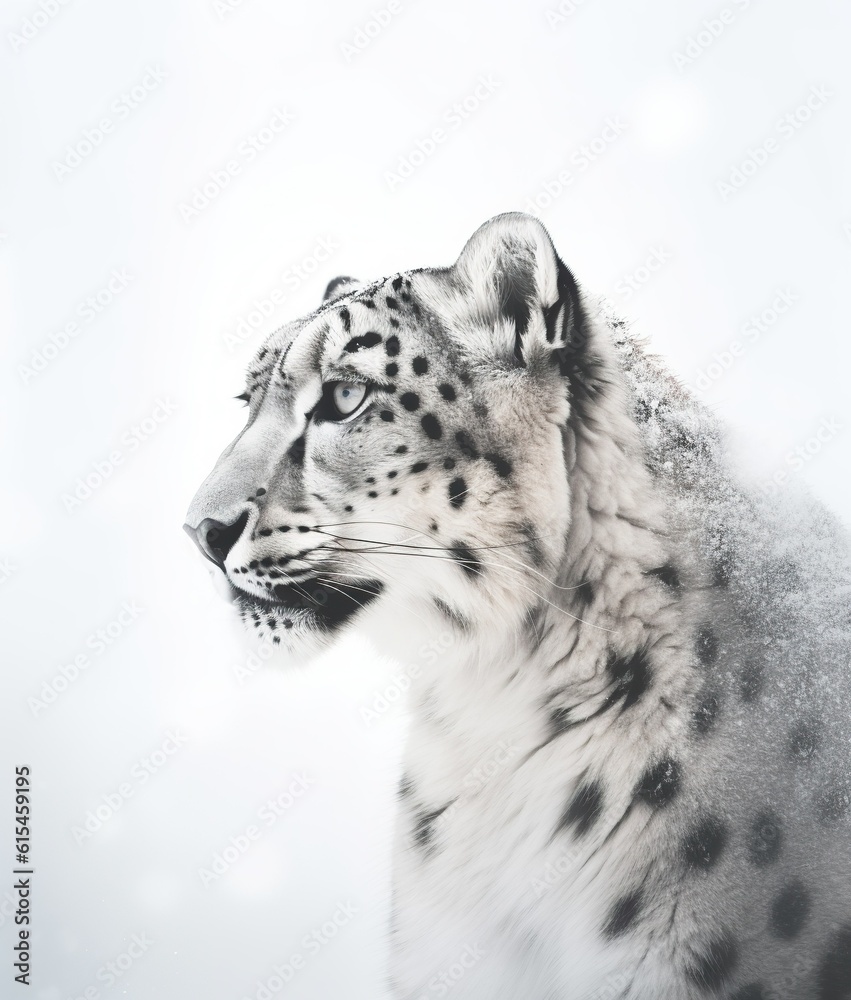 Obraz premium Graceful Snow Leopard: A Minimalistic Portrait of Wild Elegance. Generative AI
