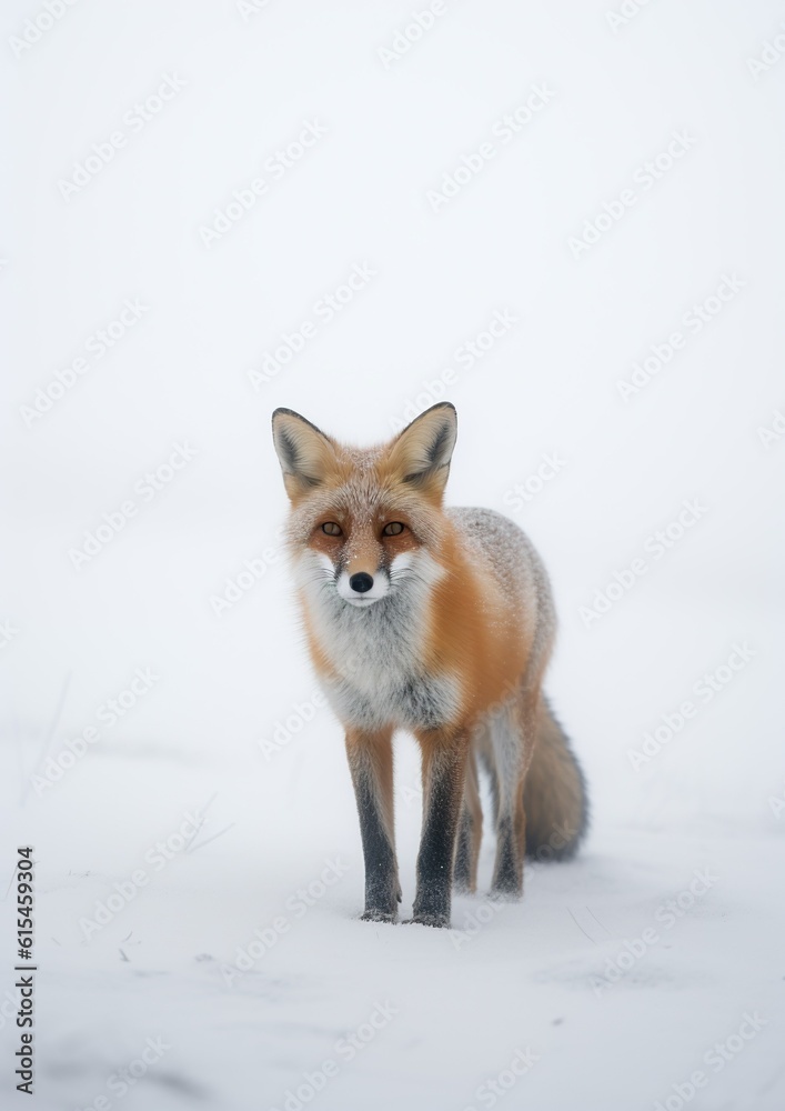 Fototapeta premium Mystical Beauty: Red Fox in Snowy Mist. Generative A