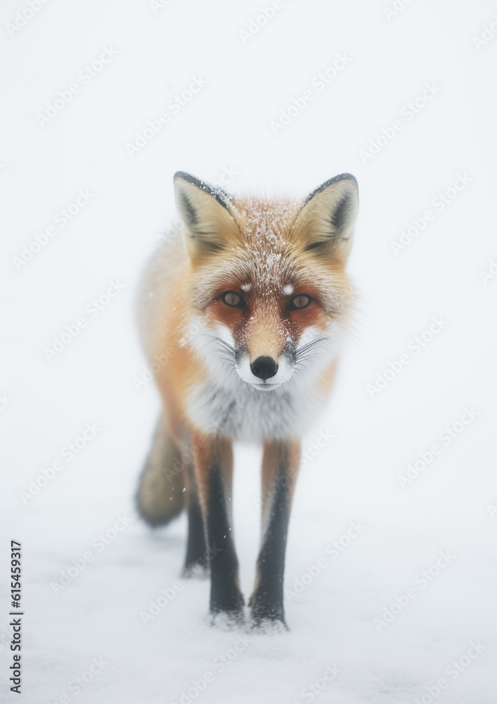 Mystical Beauty: Red Fox in Snowy Mist. Generative A