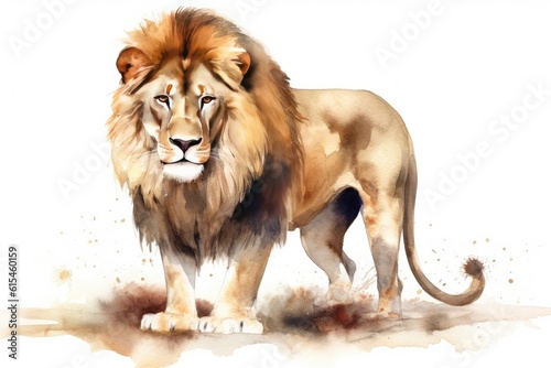 Watercolor illustration of a lion on a white background.