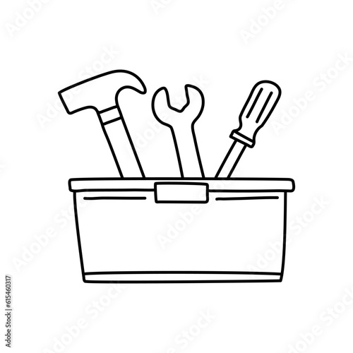 Toolbox hand drawn tool icon. Linear vector illustration from hand drawn construction collection. Outline toolbox hand drawn tool icon vector