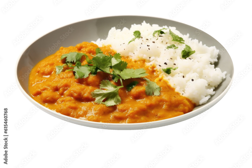 Delicious Plate of Indian Dal and Rice Isolated on a Transparent Background. Delicious Plate of Indian Dal and Rice Isolated on a Transparent Background.