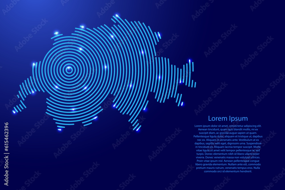 Switzerland, map from futuristic concentric blue circles and glowing stars for banner, poster, greeting card Switzerland, map from futuristic concentric blue circles and glowing stars for banner, poster, greeting card