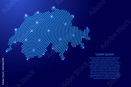 Switzerland, map from futuristic concentric blue circles and glowing stars for banner, poster, greeting card