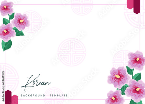 Korean background with Mugunghwa or Hibiscus Syriacus (Korean National Flower), Rose of Sharon