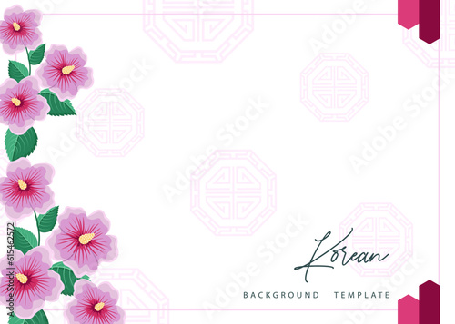 Korean background with Mugunghwa or Hibiscus Syriacus (Korean National Flower), Rose of Sharon