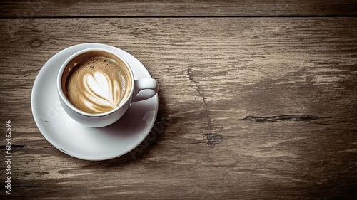 White Coffee Cup on Wooden Table. Minimalist Style Photography