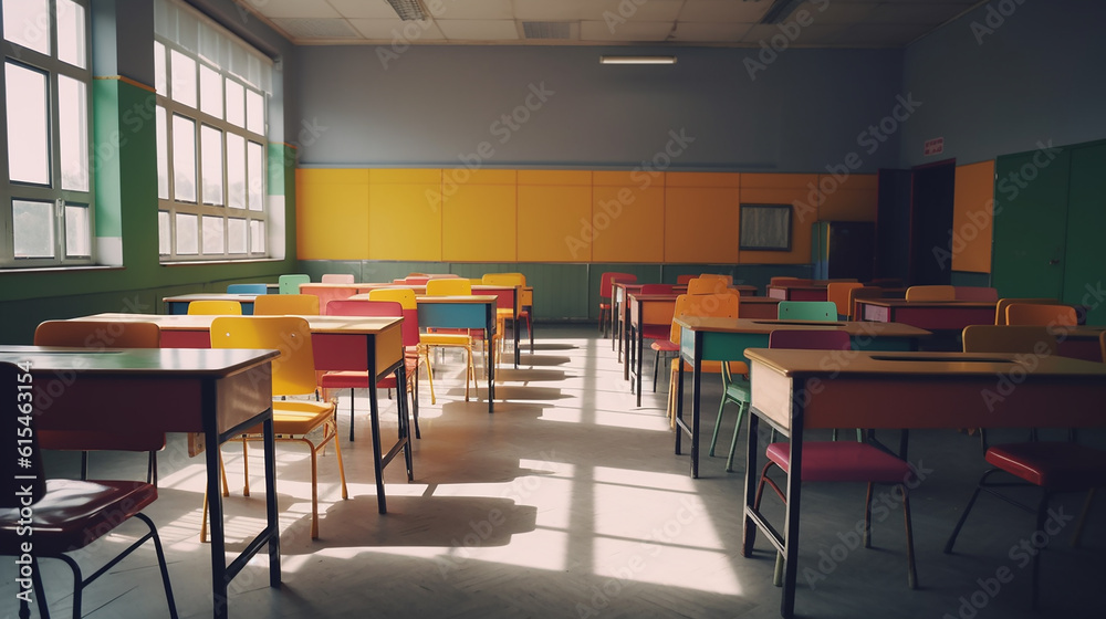 sala de aula colorida vazia como recurso gráfico