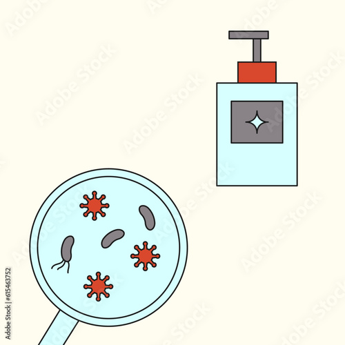 Bacteria and handsoap flat illustration. Hygiene illustration.