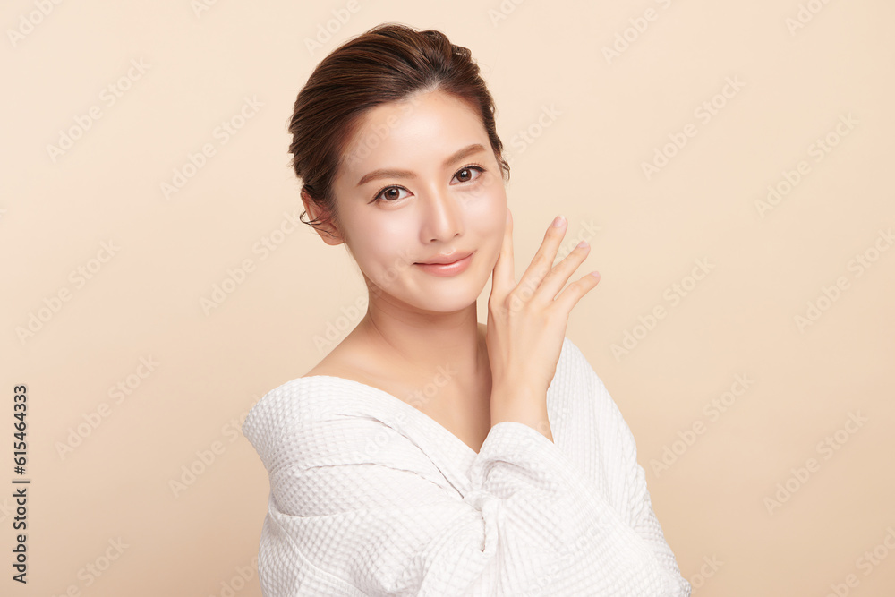 Beautiful young asian woman with clean fresh skin on beige background, Face care, Facial treatment, Cosmetology, beauty and spa, Asian women portrait. Beautiful young asian woman with clean fresh skin on beige background, Face care, Facial treatment, Cosmetology, beauty and spa, Asian women portrait.