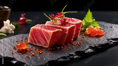 Savoring the Delicacy: Exquisite Toro Sashimi, a Japanese Culinary Masterpiece, fatty tuna, generative ai