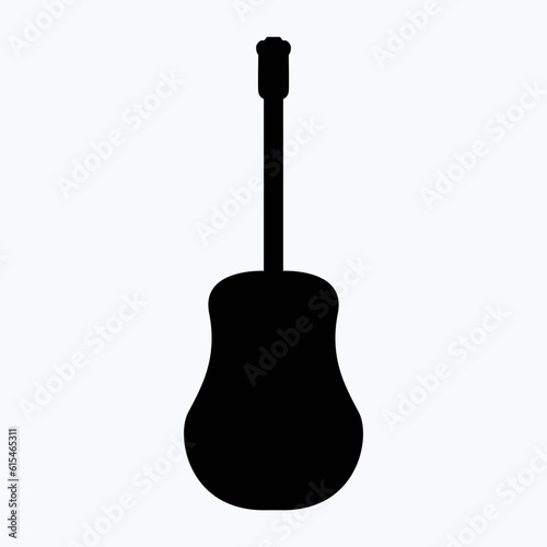 Acoustic Guitar. Wooden instrument, resonant sound, strings vibrating, rhythmic chords, acoustic music. Vector line icon for Business and Advertising