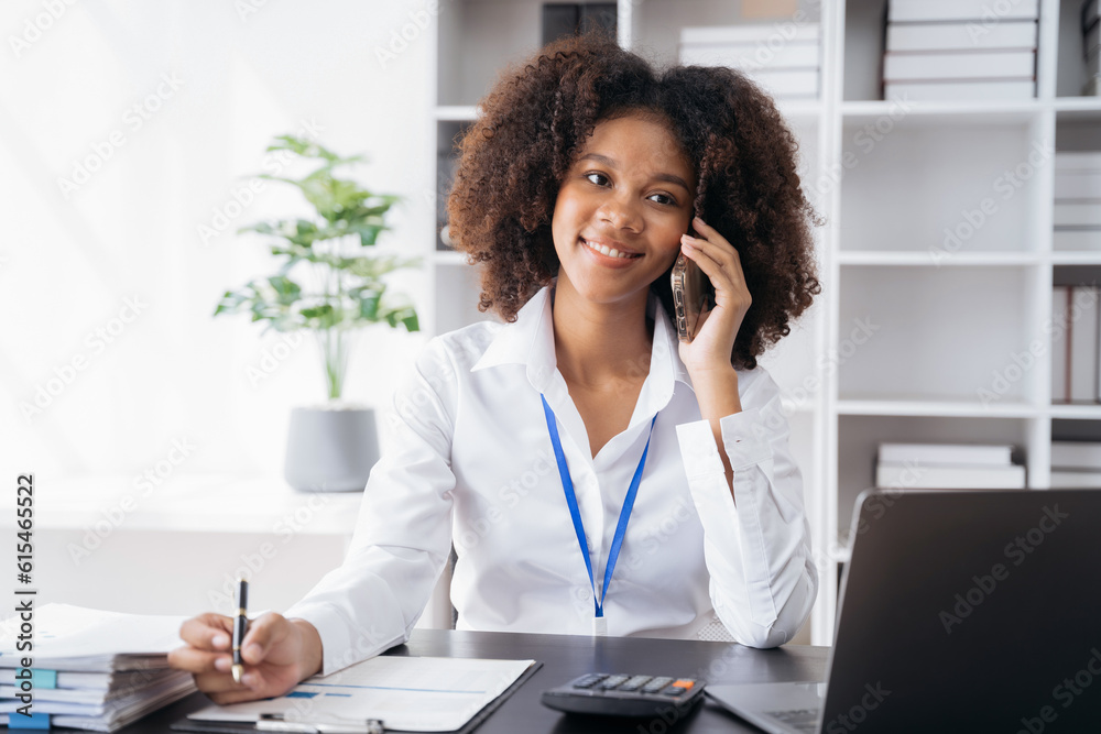 Businesswoman involved in laptop call conversation working on computer, giving professional consultation to client or negotiating project. Businesswoman involved in laptop call conversation working on computer, giving professional consultation to client or negotiating project.