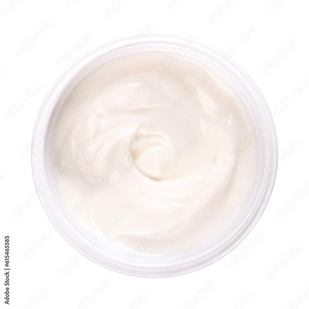 Cream yogurt, in a plastic cup. Stirred yoghurt, also spelled yogourt or yoghourt, with ten percent fat content. Dairy product, made by bacterial fermentation of mostly cow milk with yogurt cultures. Cream yogurt, in a plastic cup. Stirred yoghurt, also spelled yogourt or yoghourt, with ten percent fat content. Dairy product, made by bacterial fermentation of mostly cow milk with yogurt cultures.