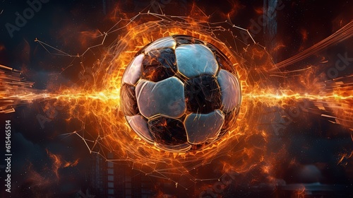 soccer ball attack with fire burst  generative Ai