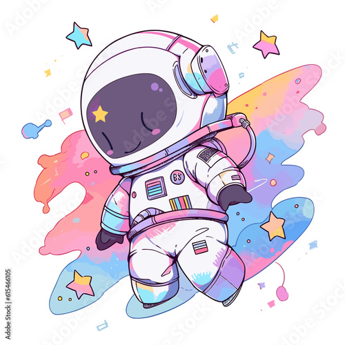 In space, a beautiful cartoon astronaut floats