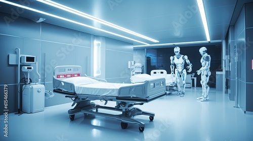 illustration of hospital room in futuristic equipment, Generative Ai